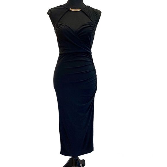 HOT miami styles black ruched sweetheart gold choker bodycon cocktail dress Sz M - Picture 15 of 15